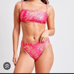 YMI Vibrant Pink Bikini with Yellow Leaf Design